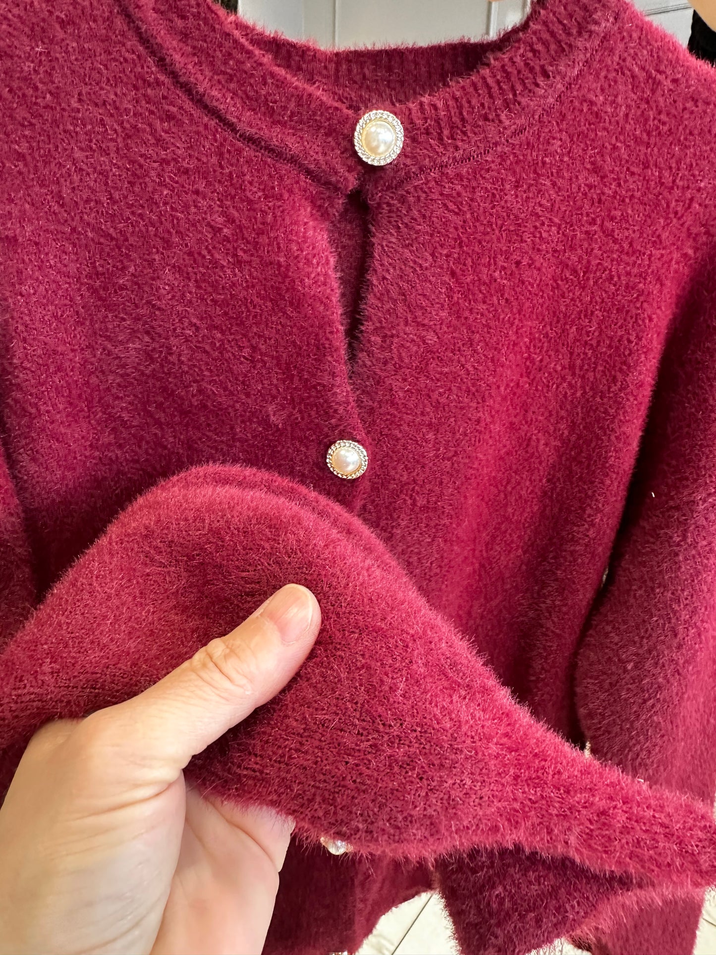 Düğme Detaylı Bordo Angora Hırka