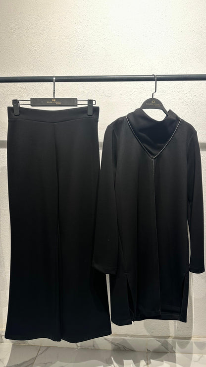 Üç İplik Dokuma Yaka Detay Garnili Pantolon Takım