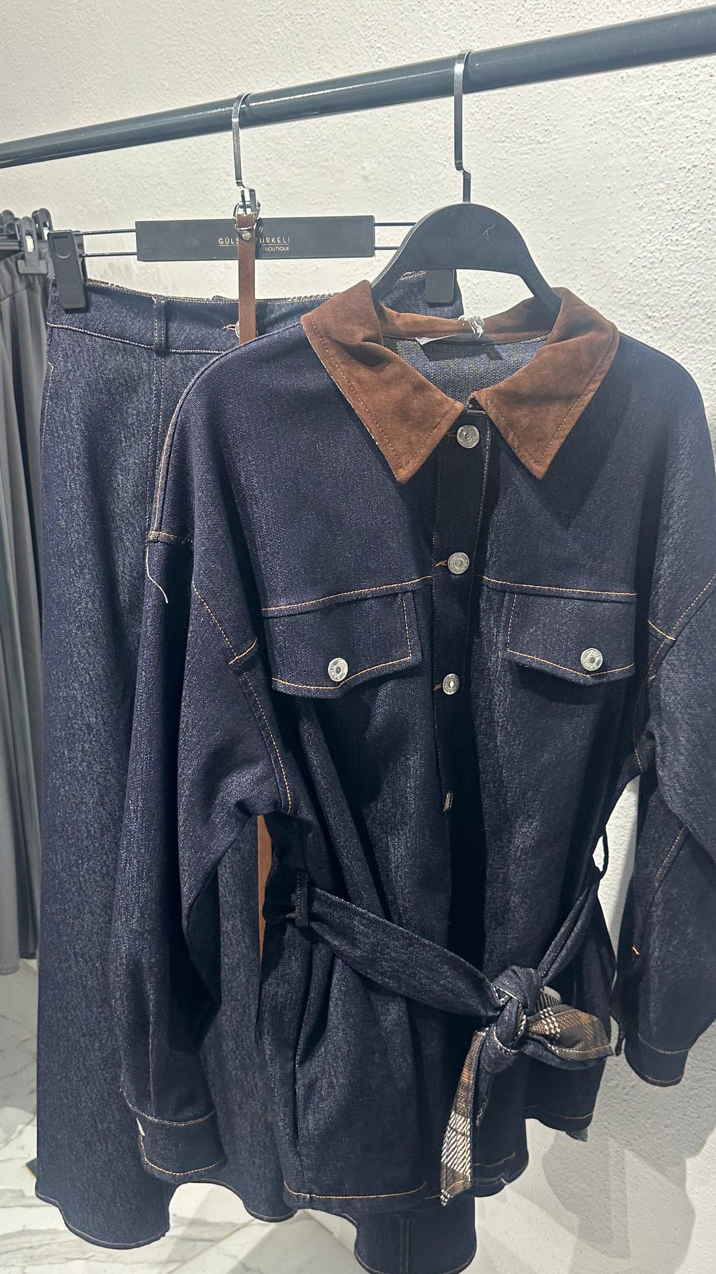 Likralı Jean Kumaş Etekli Takım