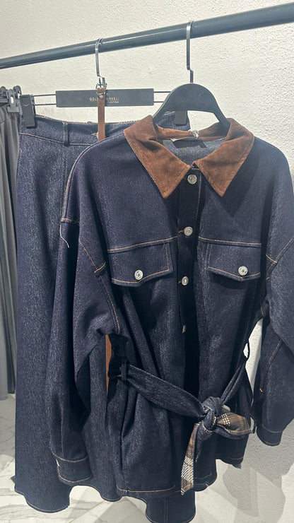 Likralı Jean Kumaş Etekli Takım