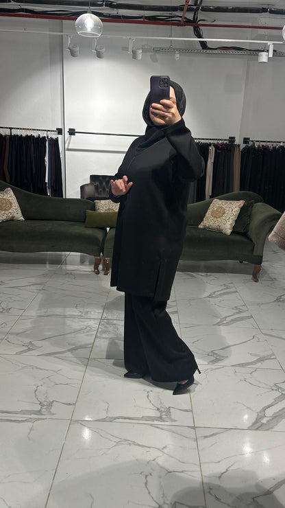 Üç İplik Dokuma Yaka Detay Garnili Pantolon Takım