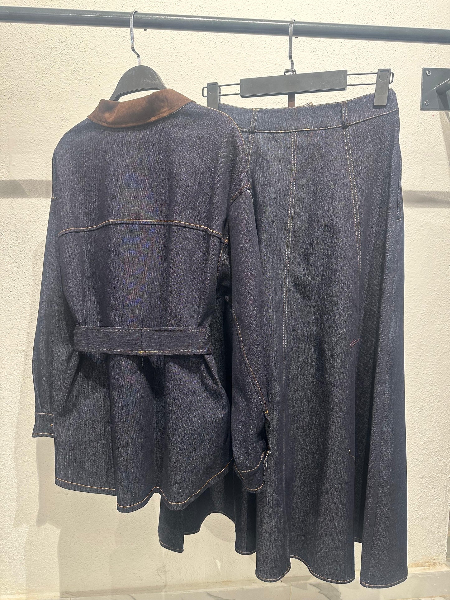 Likralı Jean Kumaş Etekli Takım