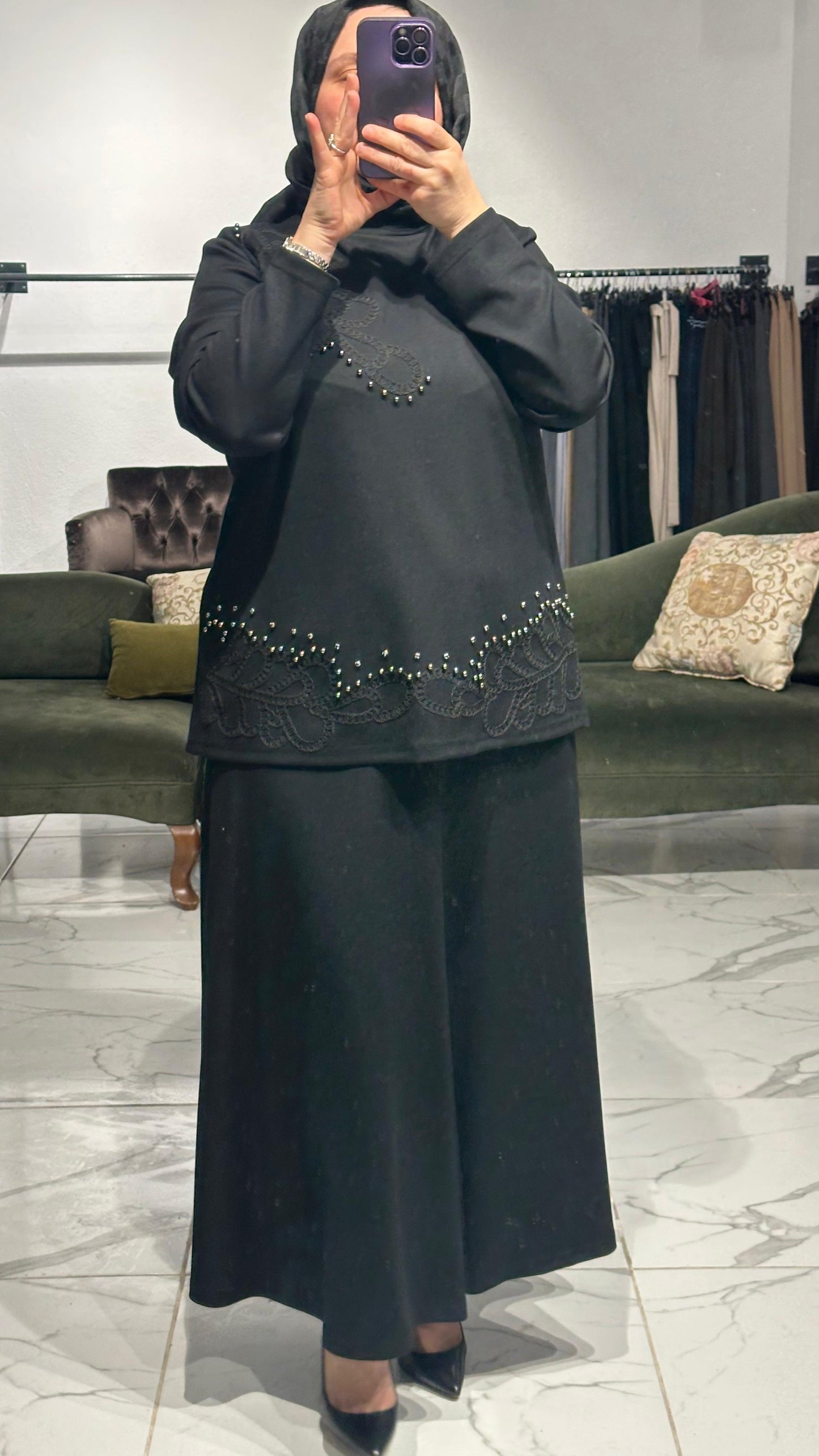 Boncuk İşlemeli Oysho Kumaş  Etekli Takım