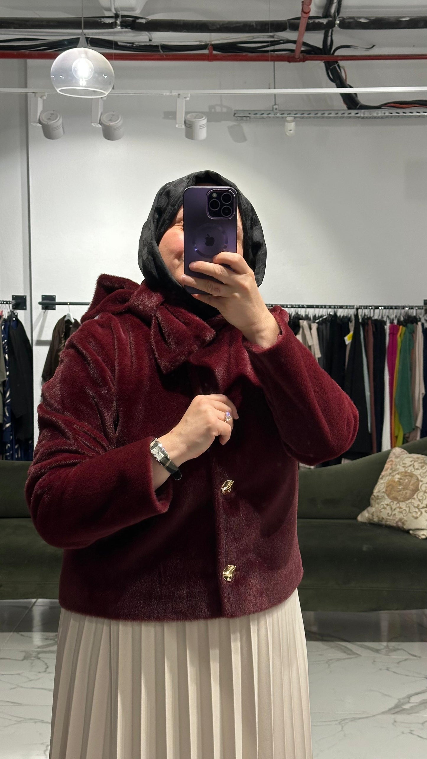 Tay Tüyü Yandan Fiyonk Detay Astarlı Kaban