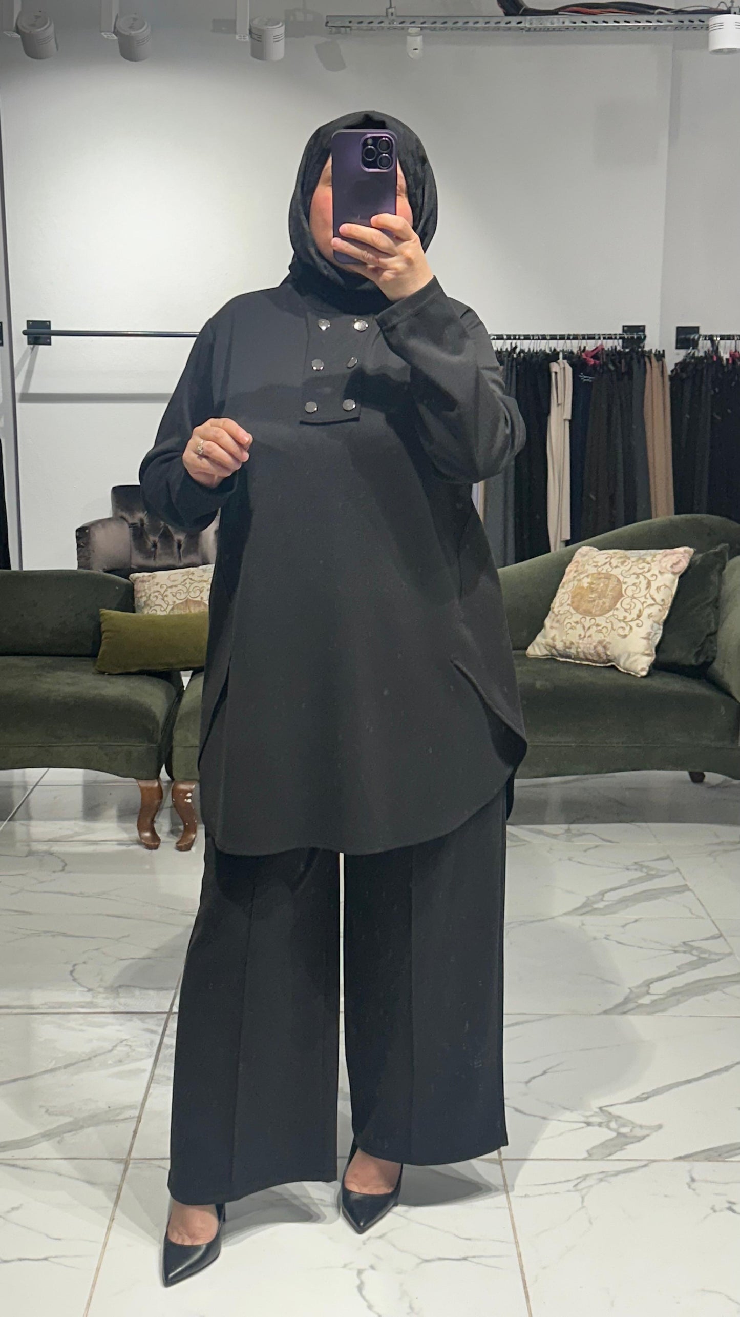 Yanı Kapaklı Ön Düğme Detay Pantolon Takım