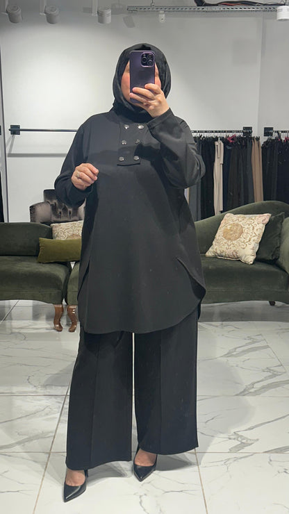 Yanı Kapaklı Ön Düğme Detay Pantolon Takım