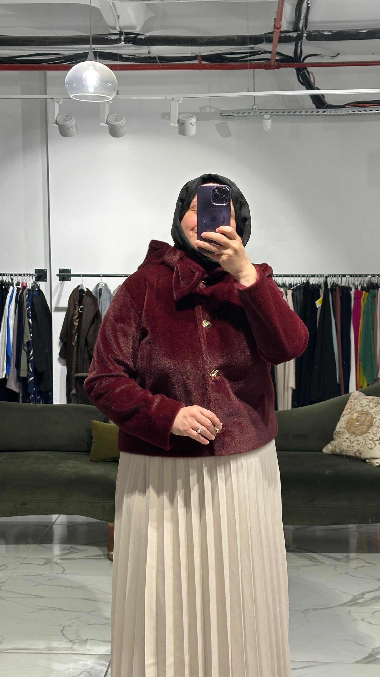 Tay Tüyü Yandan Fiyonk Detay Astarlı Kaban