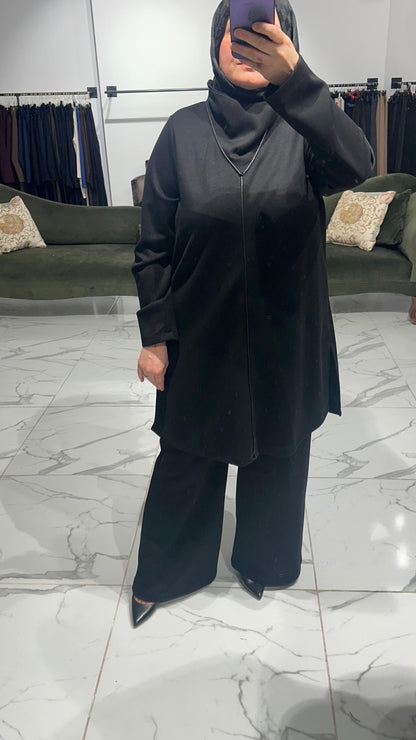 Üç İplik Dokuma Yaka Detay Garnili Pantolon Takım