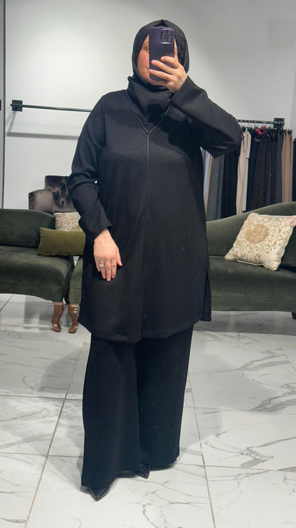 Üç İplik Dokuma Yaka Detay Garnili Pantolon Takım