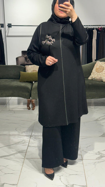 Oysho Kumaş Spor Dikişli Boncuk İşlemeli PantolonluTakım