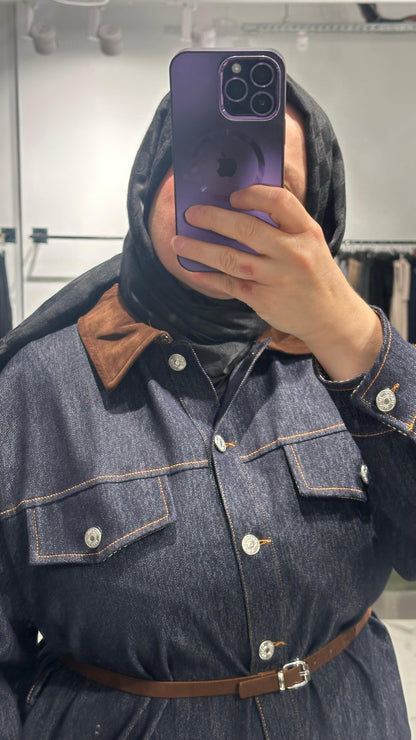 Likralı Jean Kumaş Etekli Takım