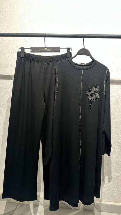 Oysho Kumaş Spor Dikişli Boncuk İşlemeli PantolonluTakım