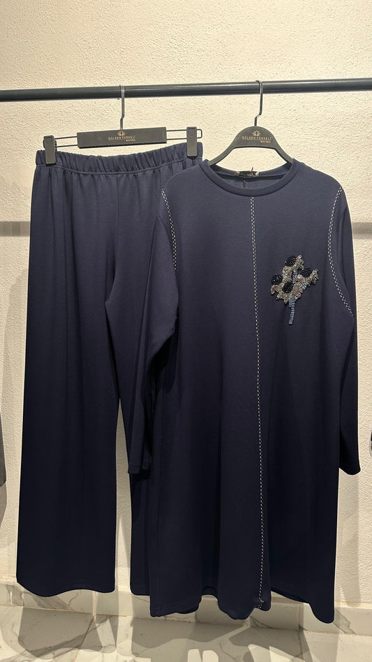 Oysho Kumaş Spor Dikişli Boncuk İşlemeli PantolonluTakım