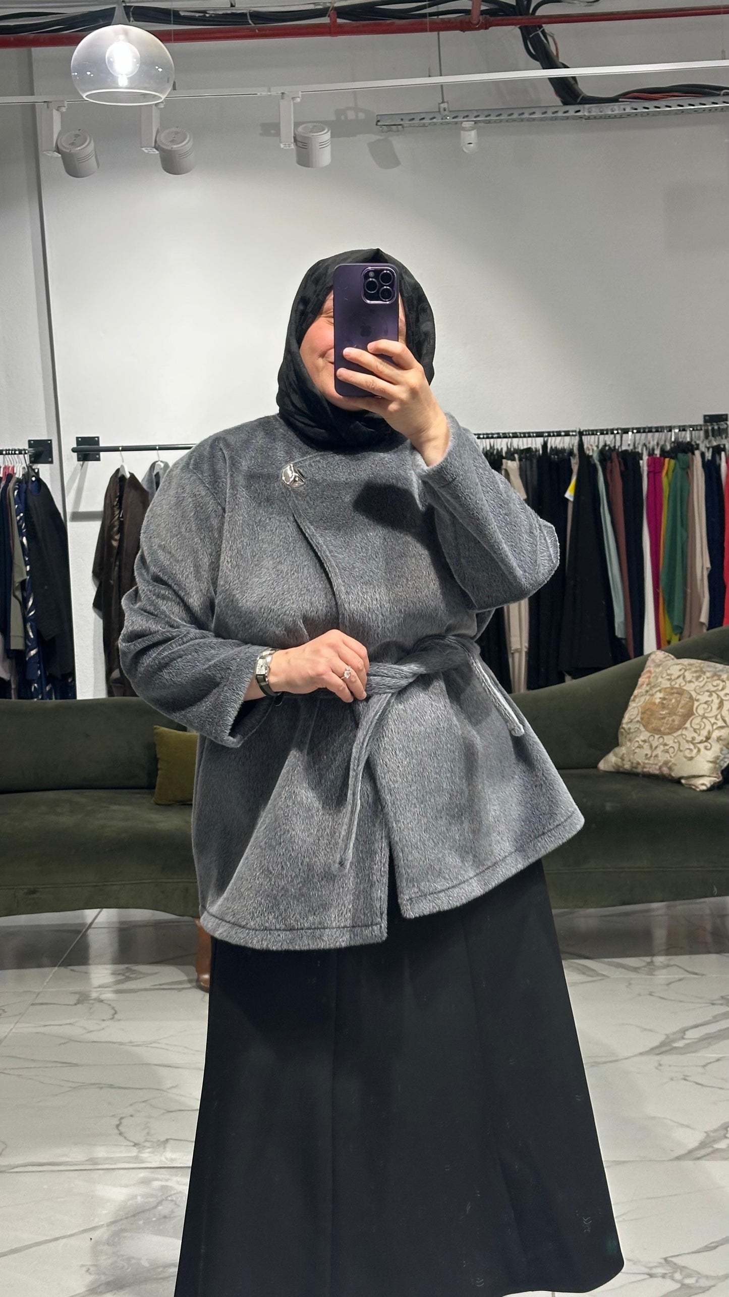 Tay Tüyü Yandan Kapama Astarlı Kaban