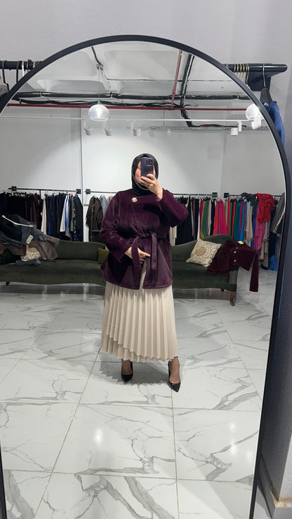 Tay Tüyü Yandan Kapama Astarlı Kaban