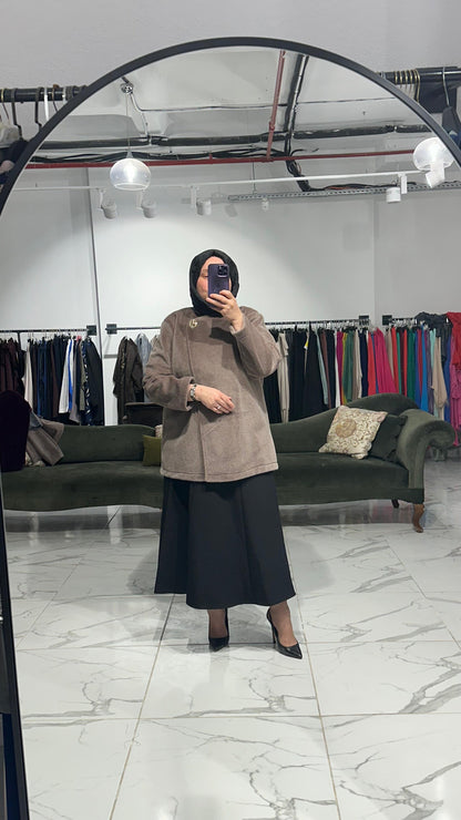 Tay Tüyü Yandan Kapama Astarlı Kaban