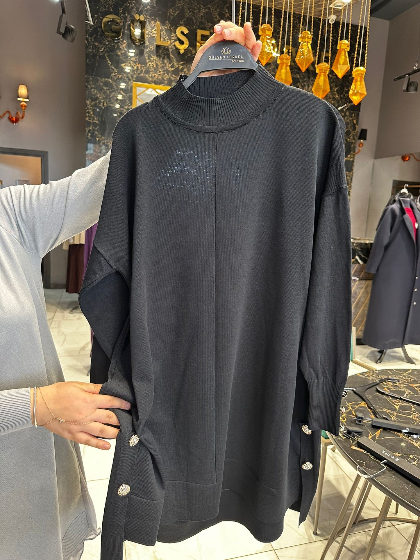 Merserize Soğuk İplik Örme Bluz Düğme Detaylı