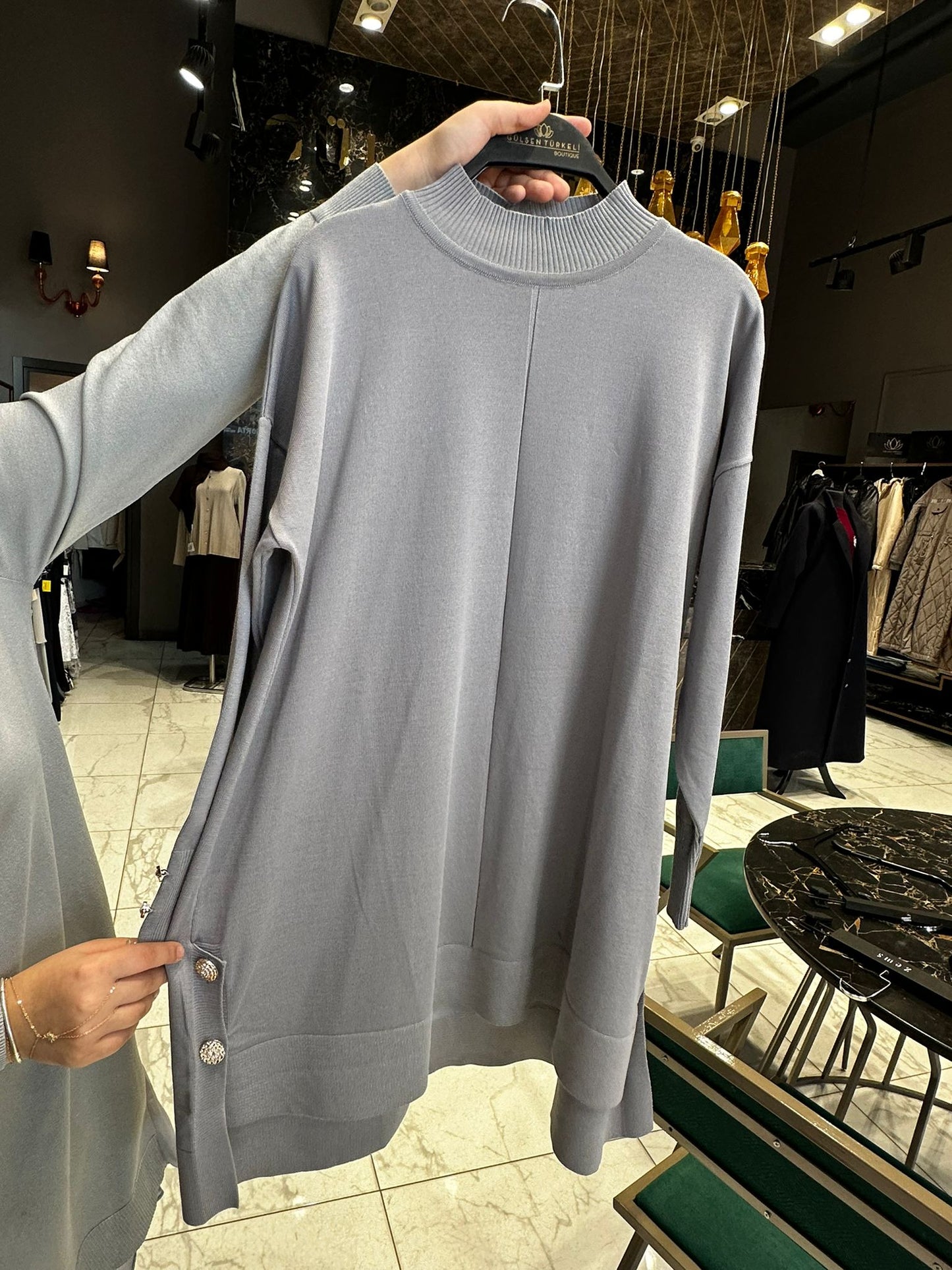 Merserize Soğuk İplik Örme Bluz Düğme Detaylı