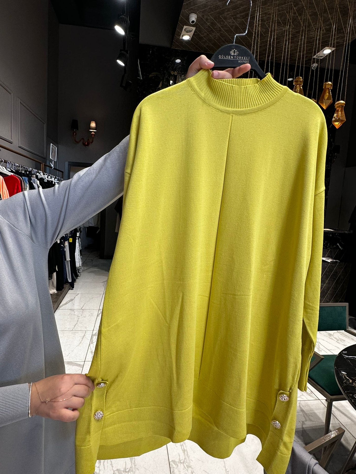 Merserize Soğuk İplik Örme Bluz Düğme Detaylı