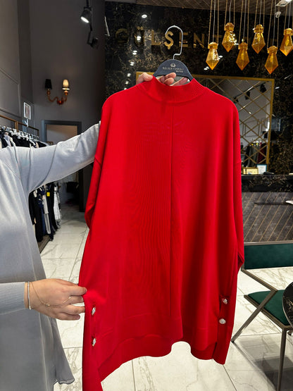 Merserize Soğuk İplik Örme Bluz Düğme Detaylı