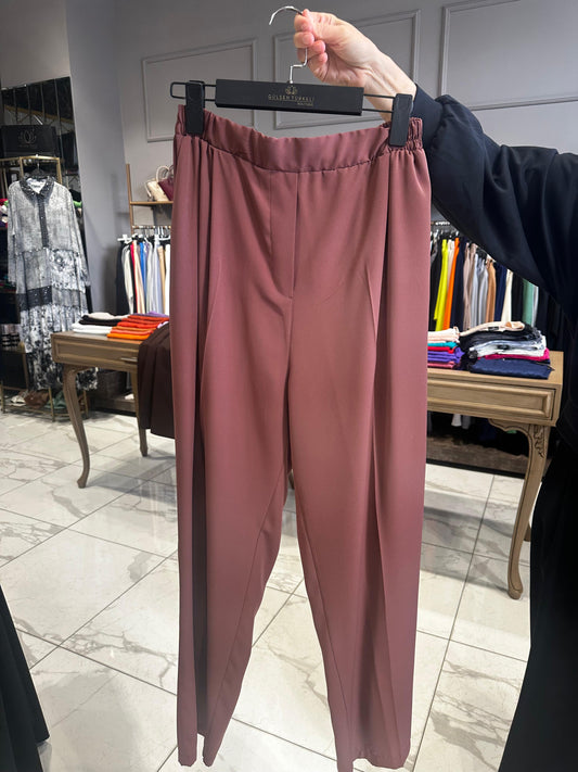 Krep Kumaş Belden Lastikli Bol Paça Pantolon