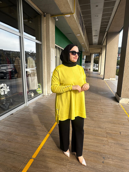 Merserize Soğuk İplik Örme Bluz Düğme Detaylı