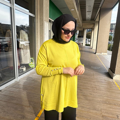 Merserize Soğuk İplik Örme Bluz Düğme Detaylı