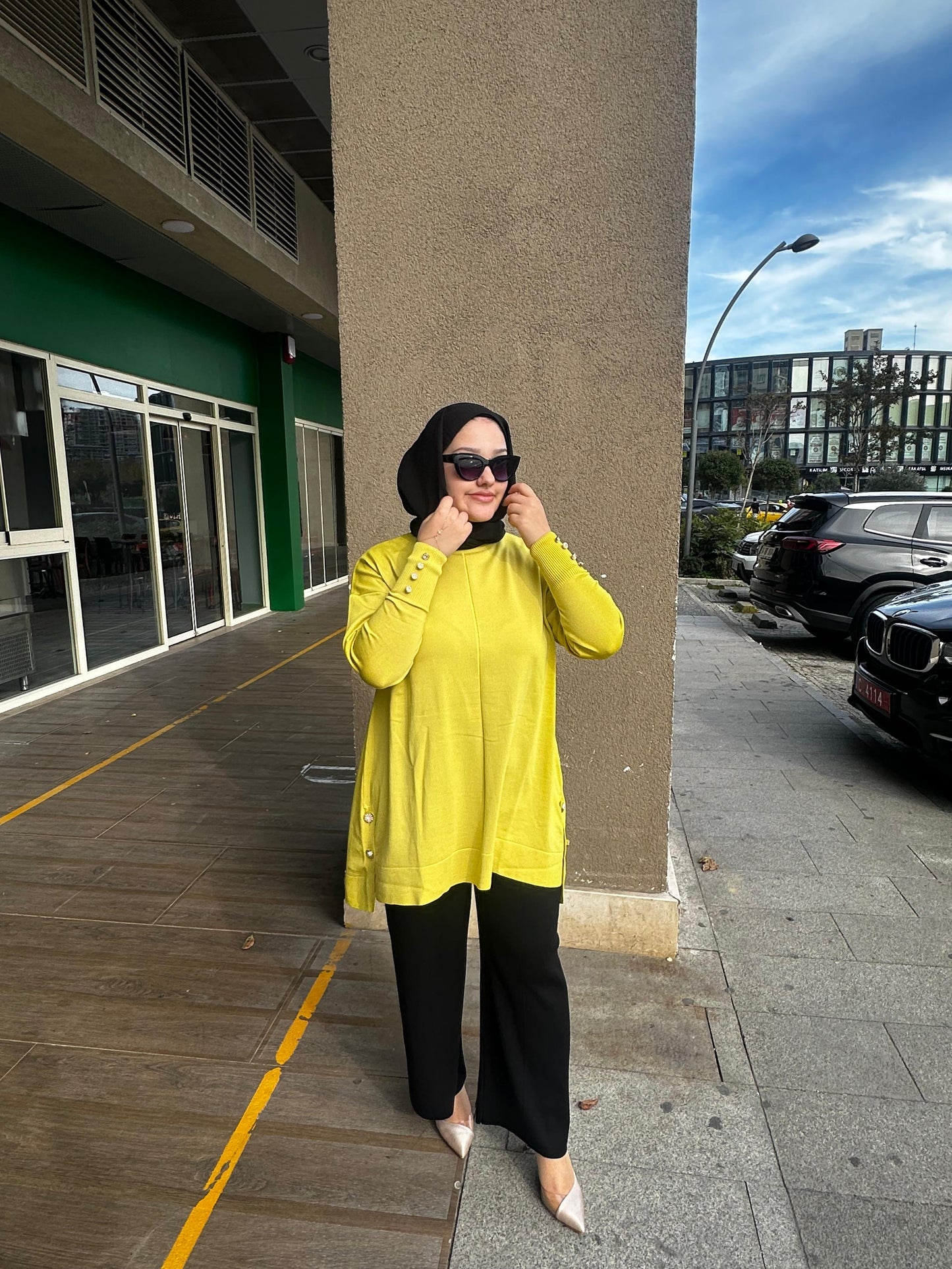 Merserize Soğuk İplik Örme Bluz Düğme Detaylı