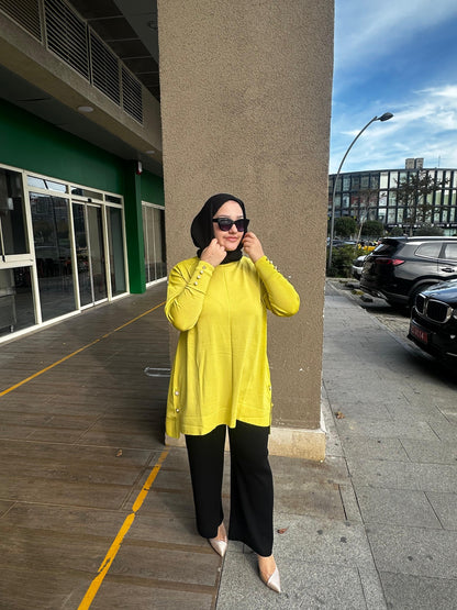 Merserize Soğuk İplik Örme Bluz Düğme Detaylı