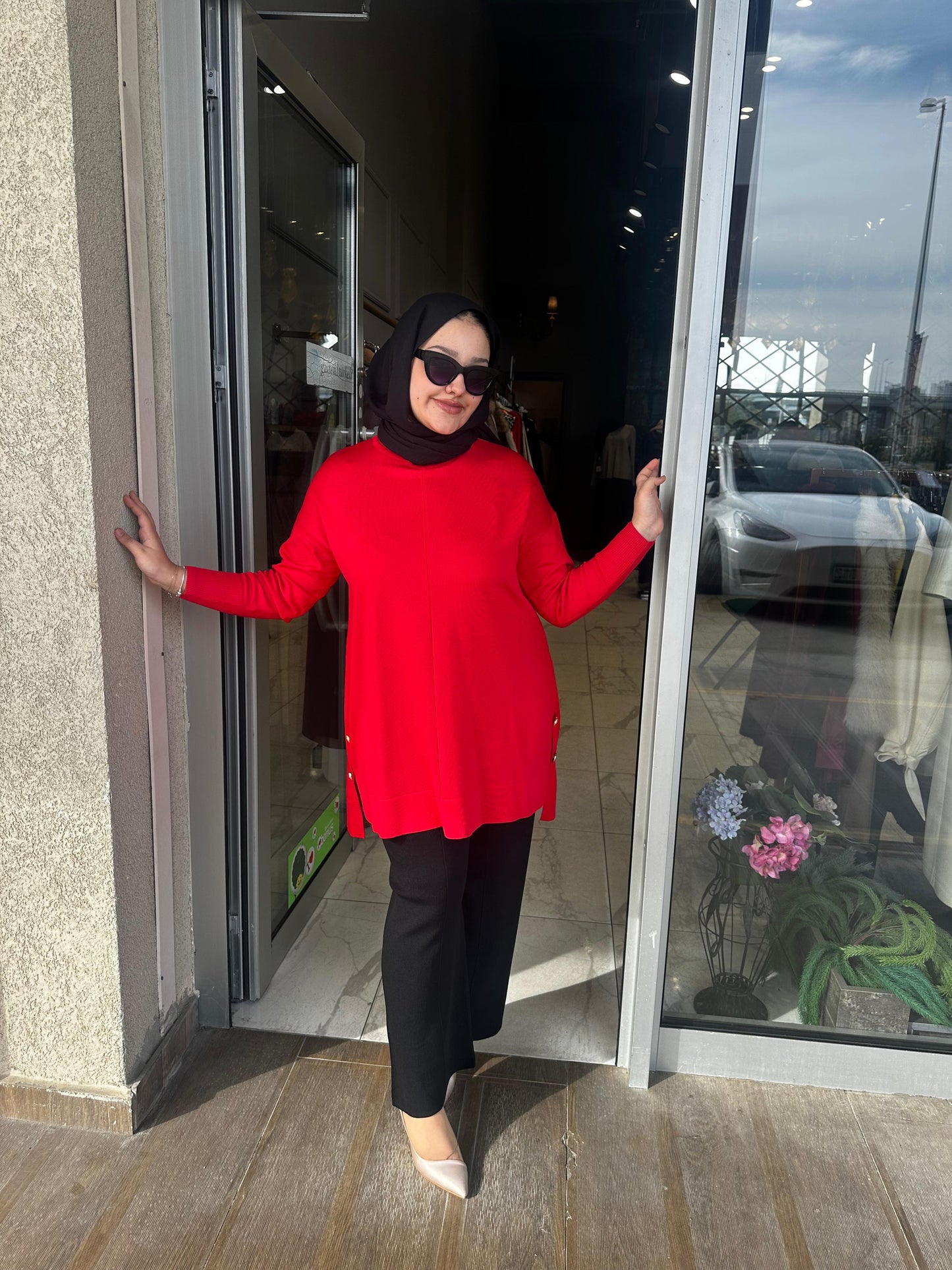 Merserize Soğuk İplik Örme Bluz Düğme Detaylı