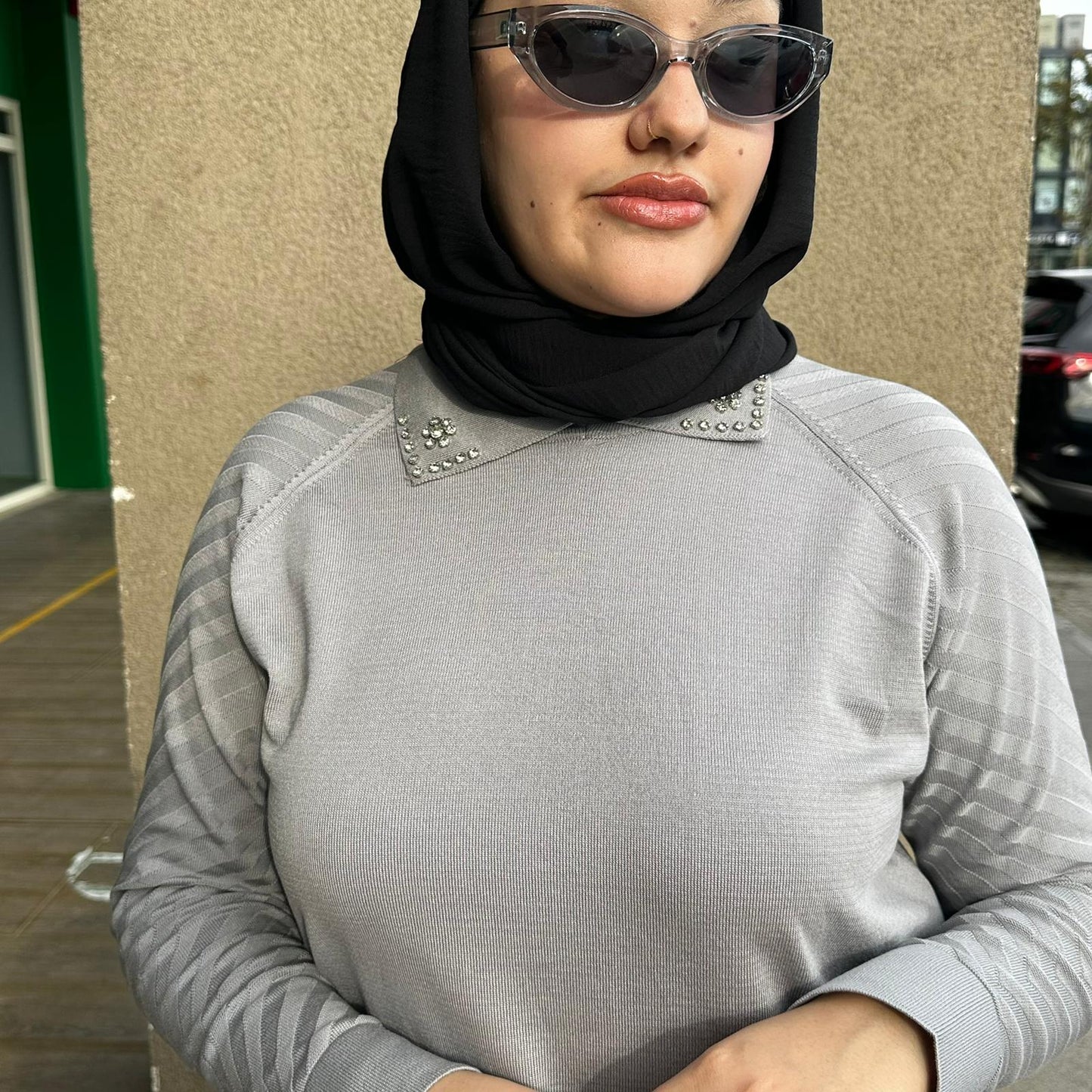 Yaka Taş Kol Çizgi Detaylı Merserize Pantolon Takım