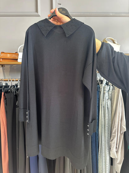 Yaka Taş ve İnci İşleme Soğuk İplik Merserize Bluz