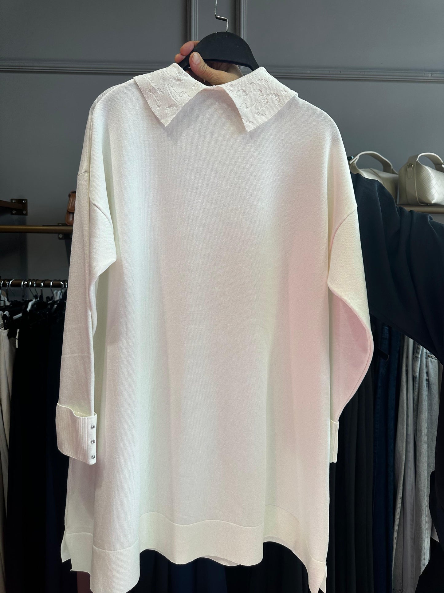 Yaka Taş ve İnci İşleme Soğuk İplik Merserize Bluz