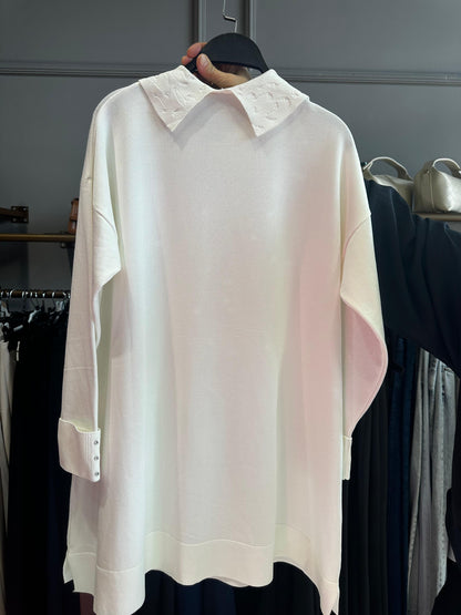 Yaka Taş ve İnci İşleme Soğuk İplik Merserize Bluz