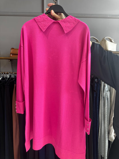 Yaka Taş ve İnci İşleme Soğuk İplik Merserize Bluz