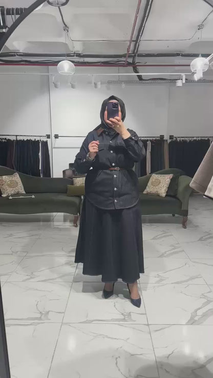 Likralı Jean Kumaş Etekli Takım