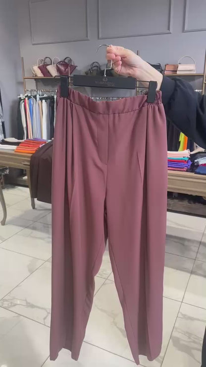Krep Kumaş Belden Lastikli Bol Paça Pantolon