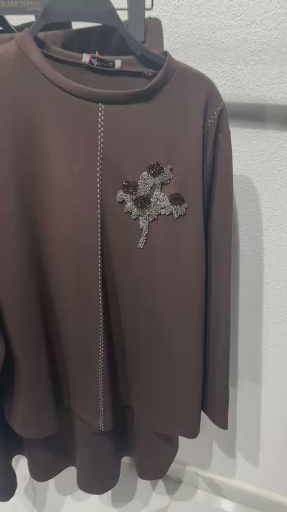 Oysho Kumaş Spor Dikişli Boncuk İşlemeli Takım